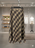Kahve Tonlarında Ekose Desenli Kloş Maxi Etek