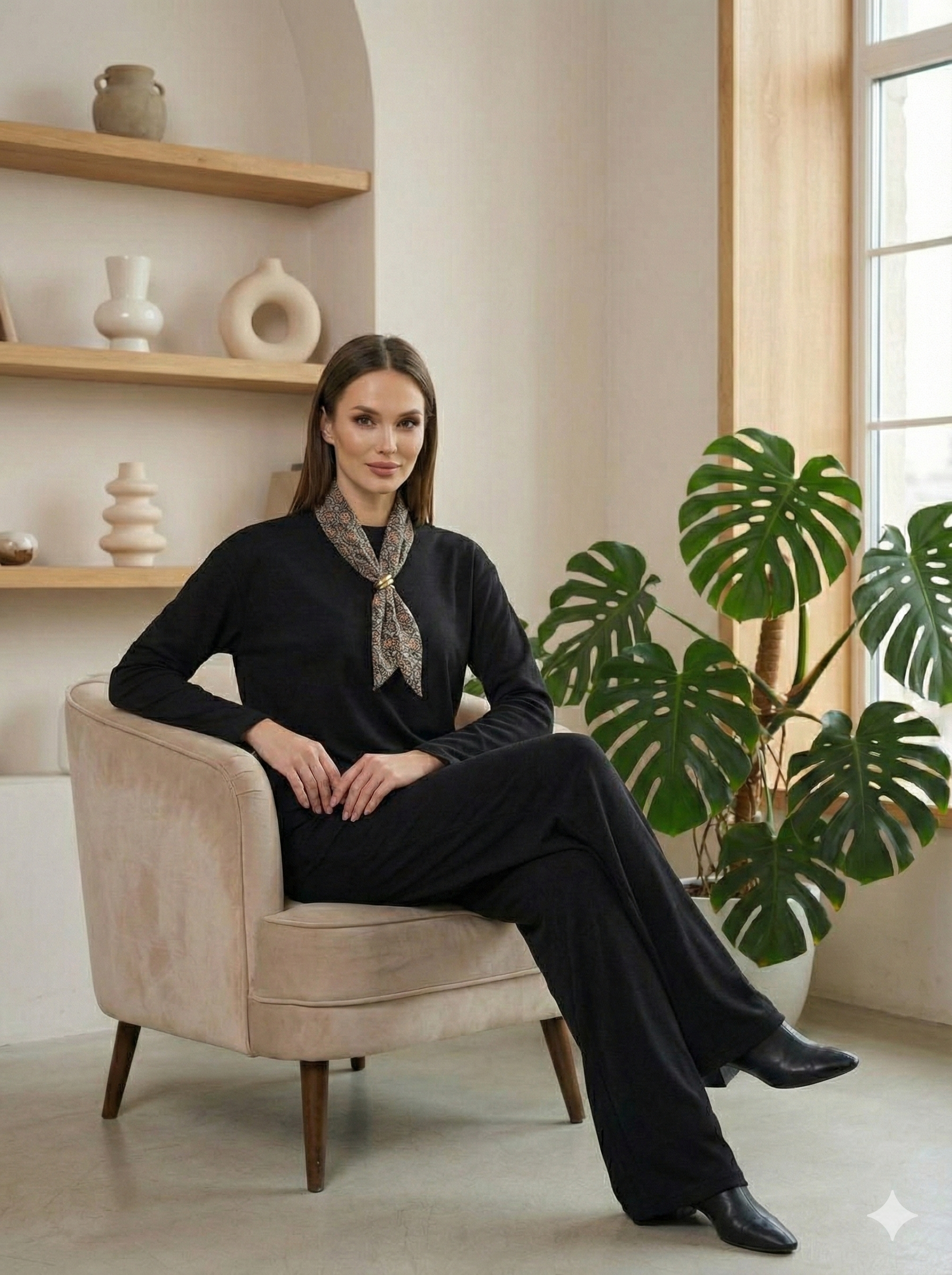 Casual Chic Fularlı Sweatshirt ve Geniş Paça Pantolon Takımı