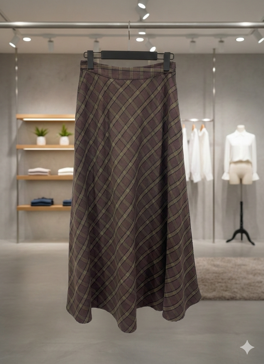 Nostaljik Stil Ekose Desenli Mevsimlik Çan Etek