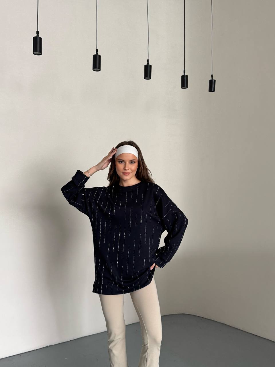 Işıltılı Şerit Detaylı Rahat Kesim Siyah Kadın Tunik