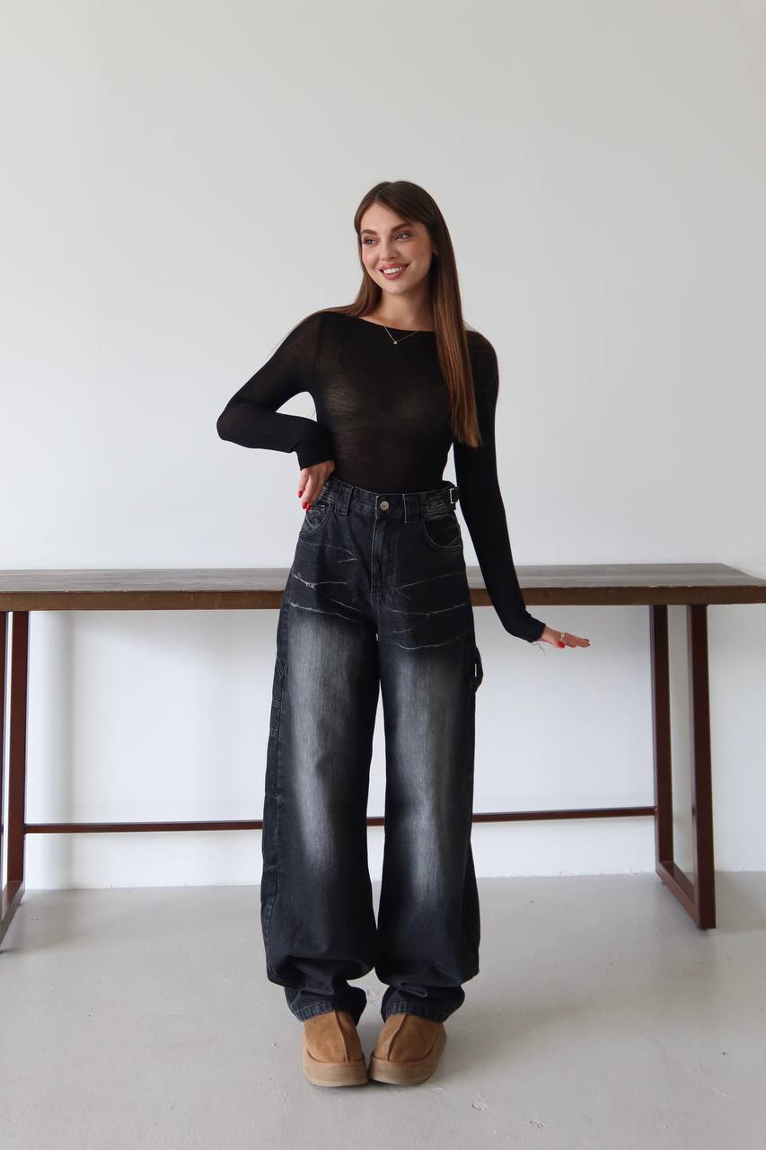 Siyah Eskitme Yıkamalı Oversize Baggy Jean - Y2K Streetwear Pantolon