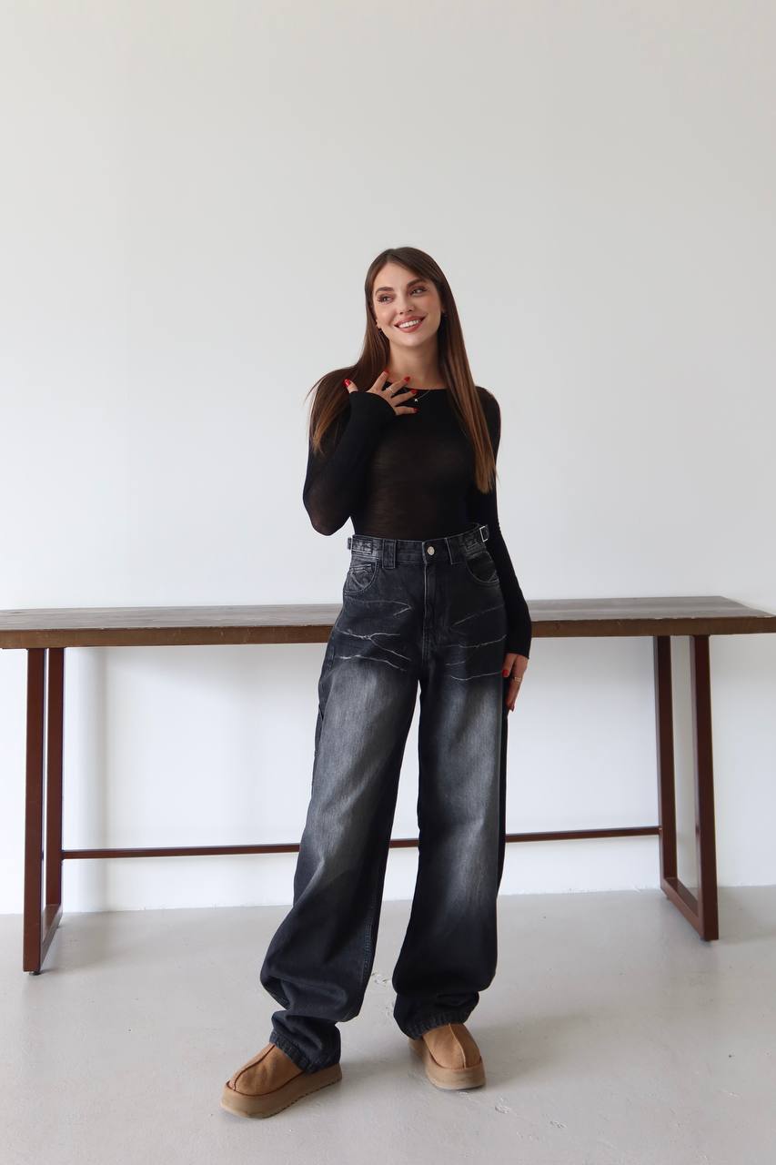 Siyah Eskitme Yıkamalı Oversize Baggy Jean - Y2K Streetwear Pantolon