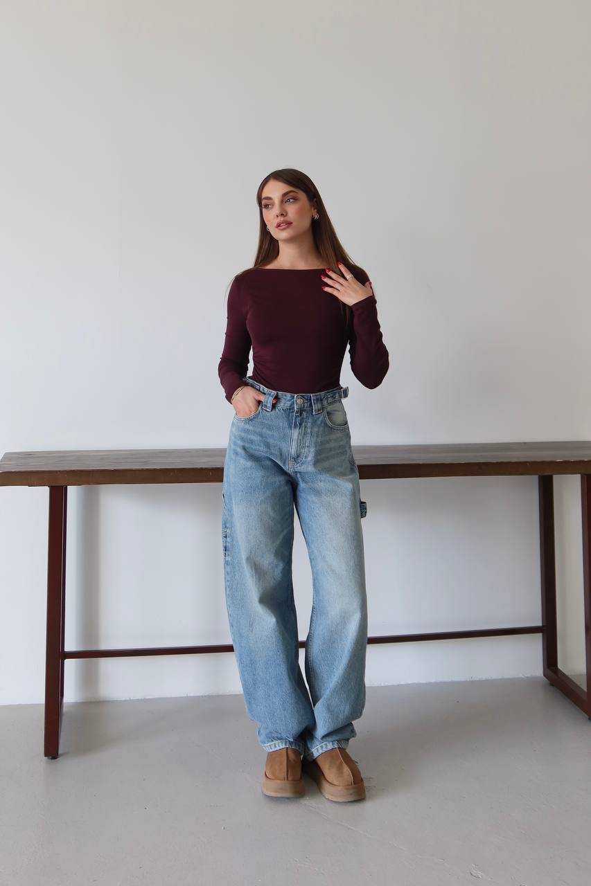 Retro Yıkamalı Carpenter Denim Pantolon - Vintage Blue Baggy Jean