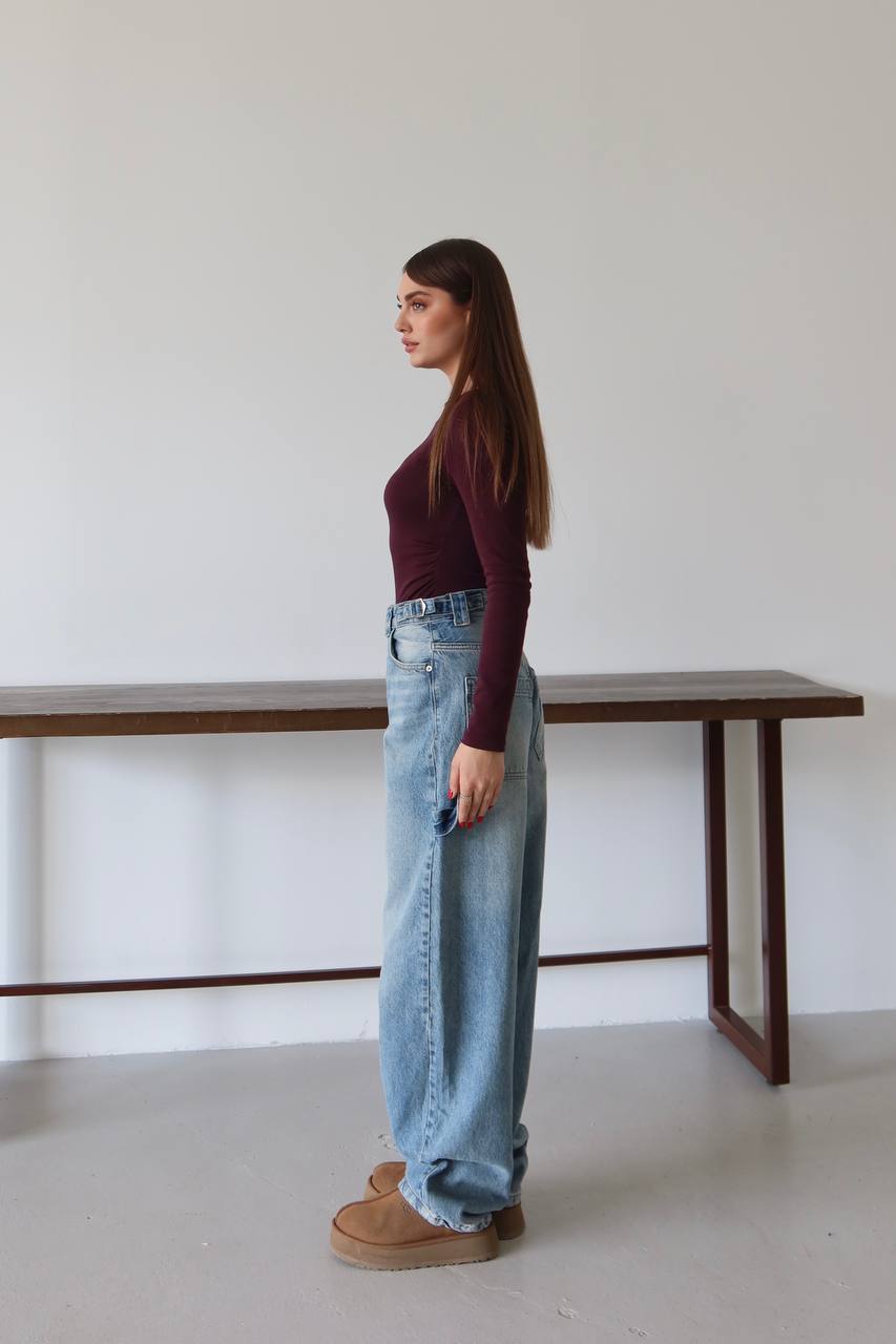 Retro Yıkamalı Carpenter Denim Pantolon - Vintage Blue Baggy Jean