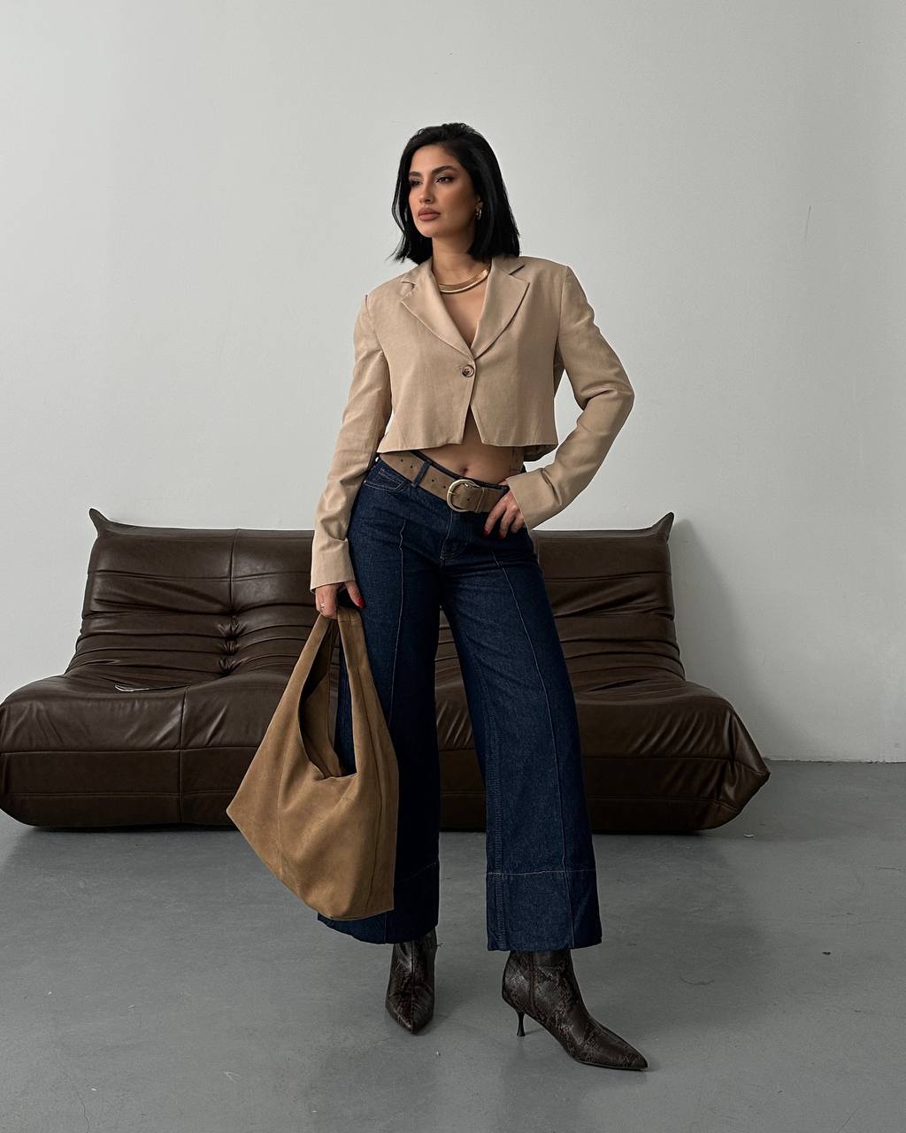 Koyu İndigo Önü Çıma Dikişli Wide Leg Jean Pantolon