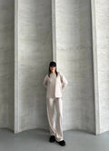 Taş Rengi Önü Dikiş Detaylı Oversize Pantolon Tunik İkili Takım