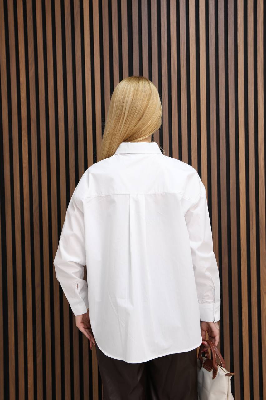 Fular Detaylı Uzun Kollu Oversize Beyaz Gömlek