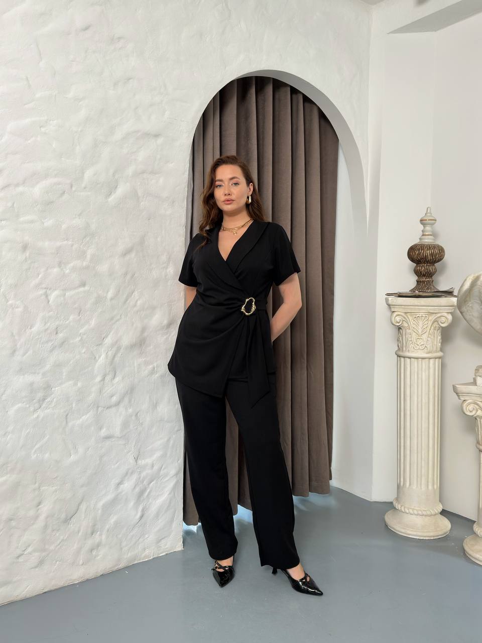 Zarif ve Şık Büyük Beden Blazer Görünümlü Pantolon Takımı