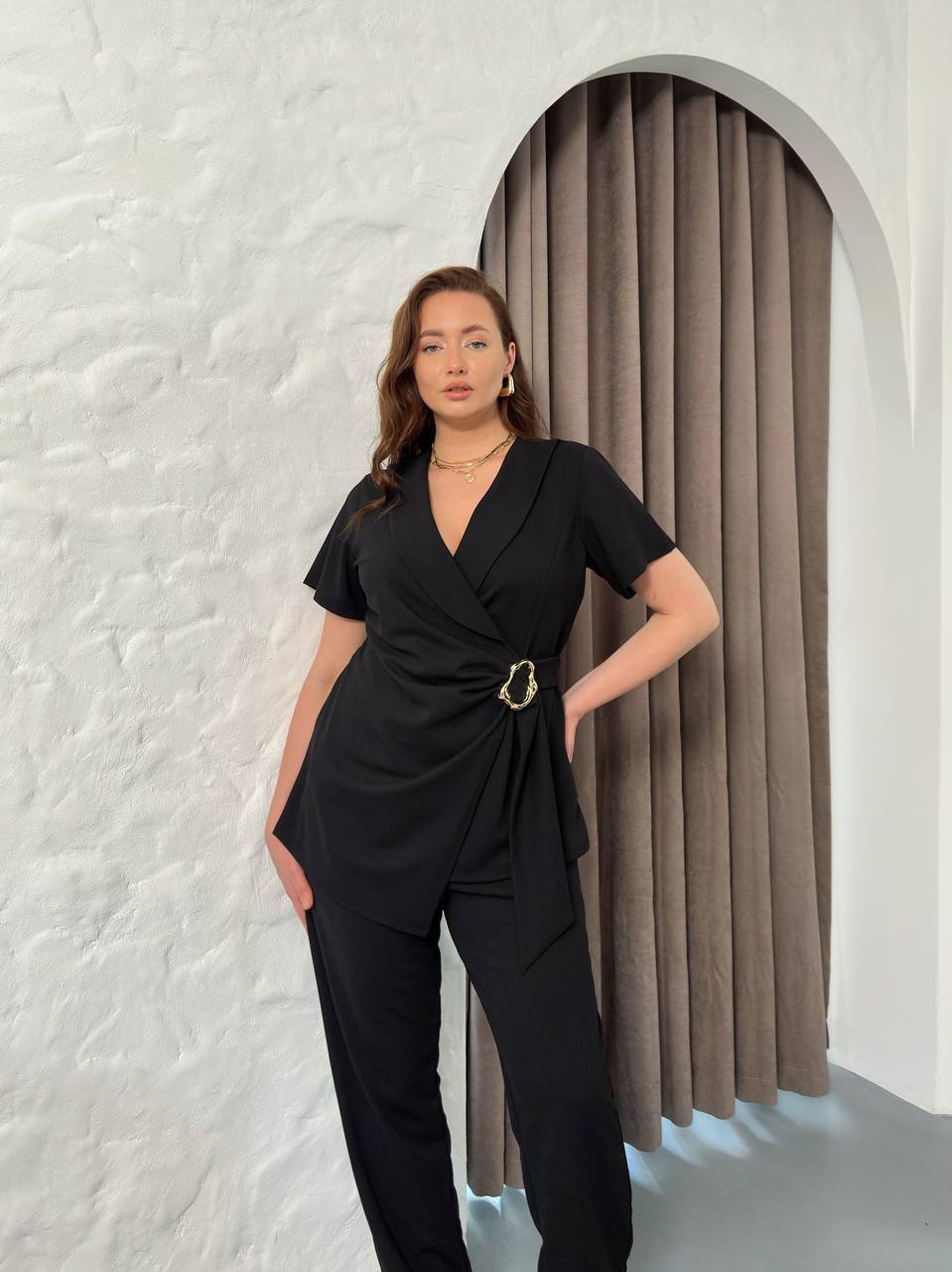 Zarif ve Şık Büyük Beden Blazer Görünümlü Pantolon Takımı