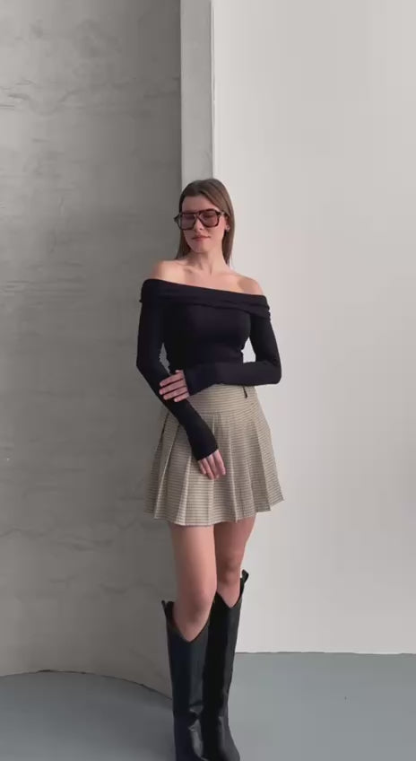 Kadın Siyah Kare Yaka Uzun Kollu Esnek Bluz - Dar Kalıp Body